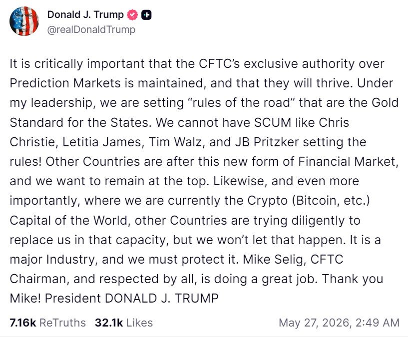 In a Truth Social post, Trump said “where we are currently the Crypto (Bitcoin, etc.) Capital of the World, other Countries are trying diligently to replace us in that capacity, but we won’t let that happen